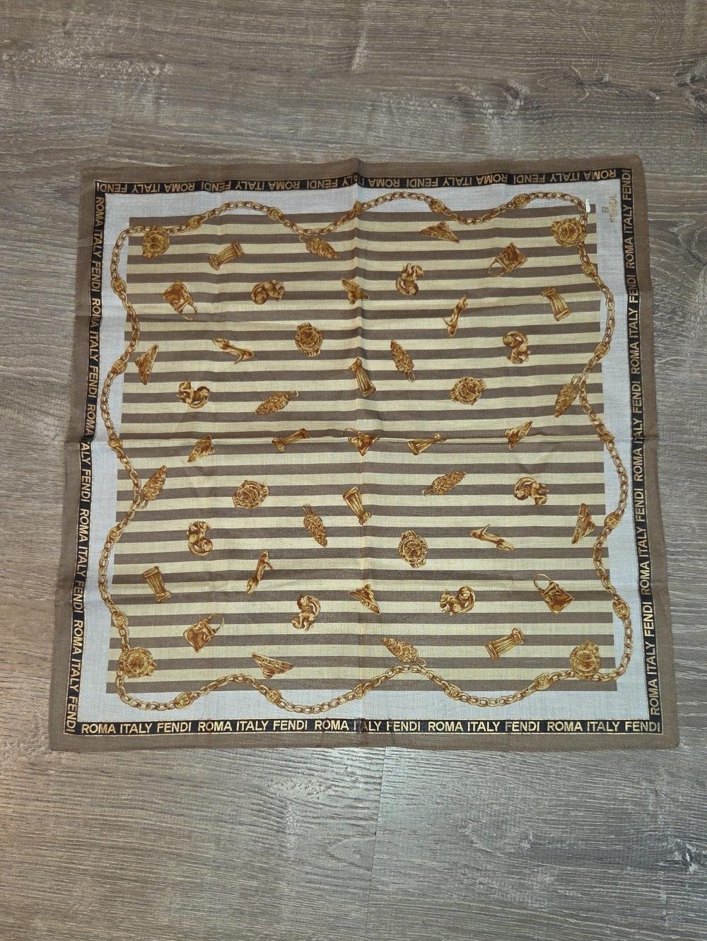 Fendi Brown & Gold Striped Cotton Handkerchif